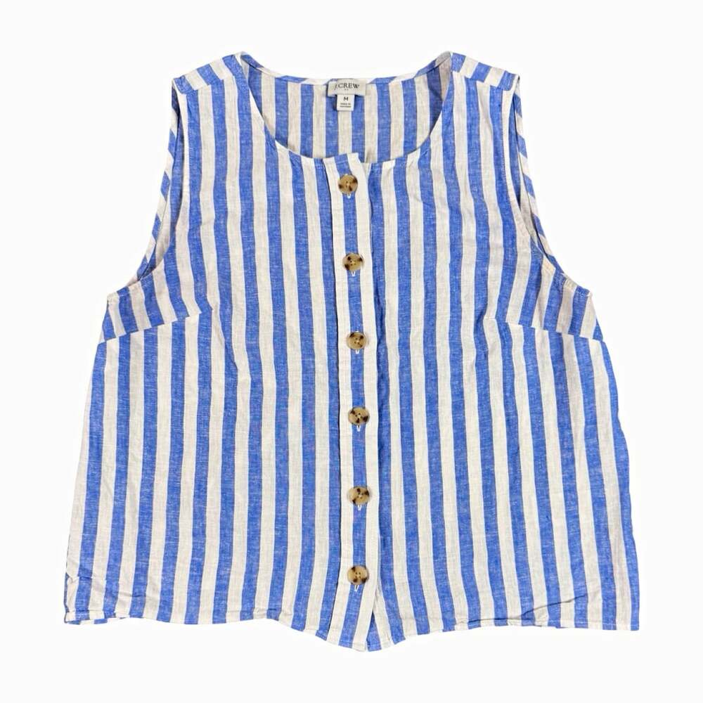 J.CREW Women’s Linen Cotton Woven Striped Button Front Tank Sleeveless Size M